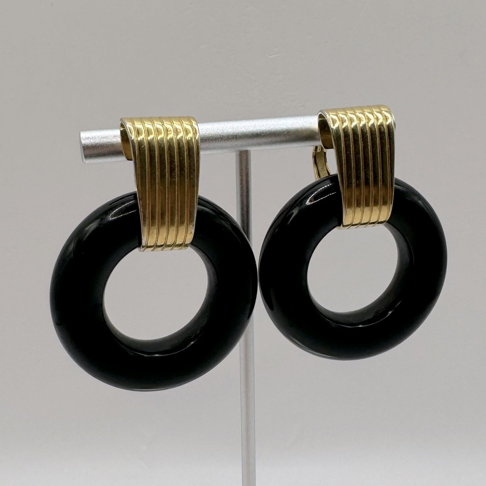 NAPIER Vintage Black & Gold Door Knocker Earrings - Picture 2 of 13
